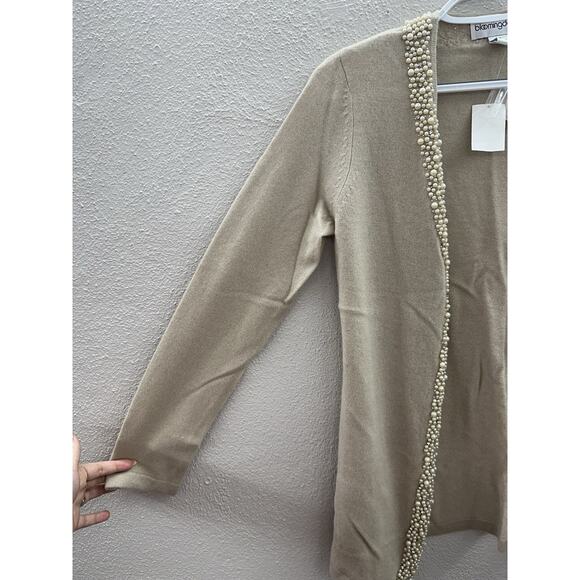 Bloomingdales Womens Cardigan Size Medium Champagne Cashmere Embellished NWT - Picture 2 of 12